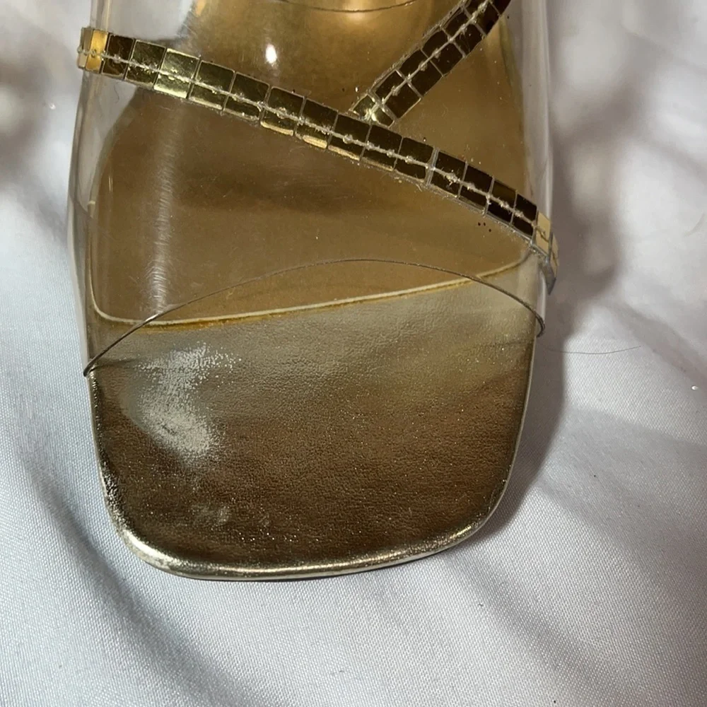 Amanda Acrylic Heels with Gold Accents - EUC